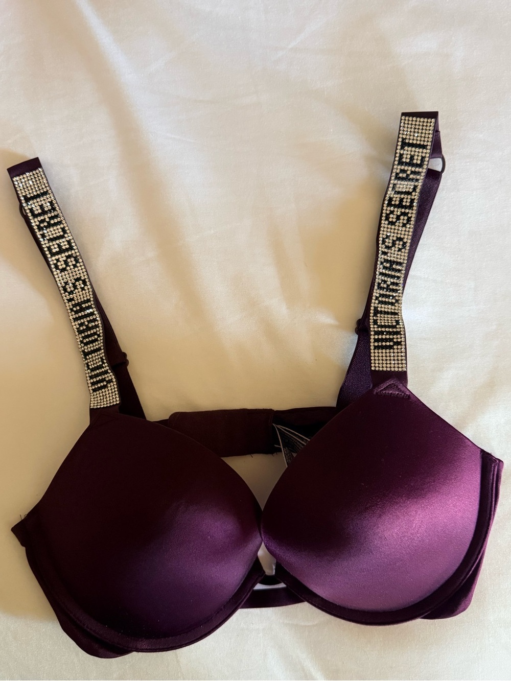 Victoria's Secret Plum Push-Up Bra with Rhinestone Logo Straps